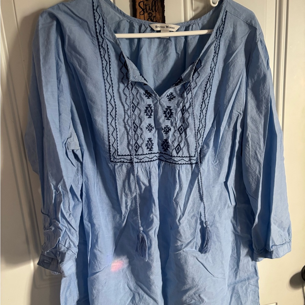 Studio Works Light Blue Embroidered Tunic